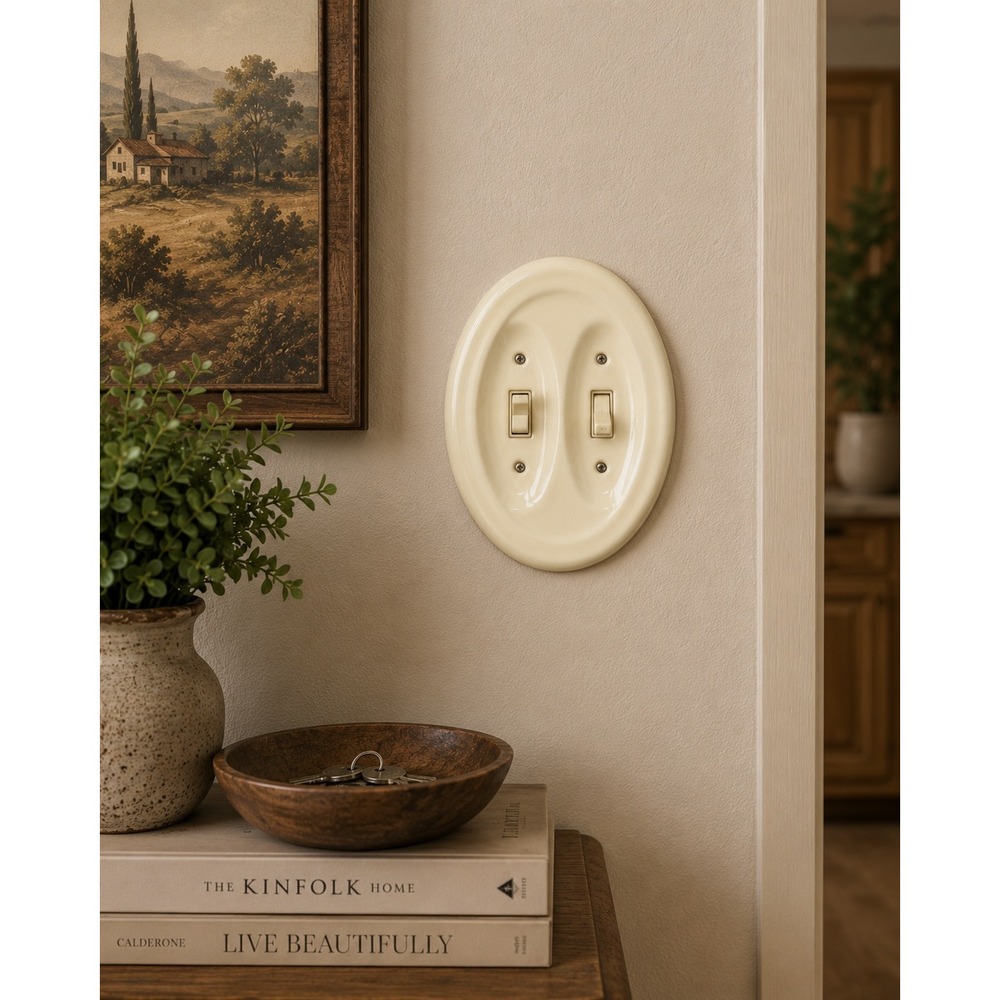 Unbranded Double Toggle Light Switch Cover OS Almond Excellent Vintage Ceramic